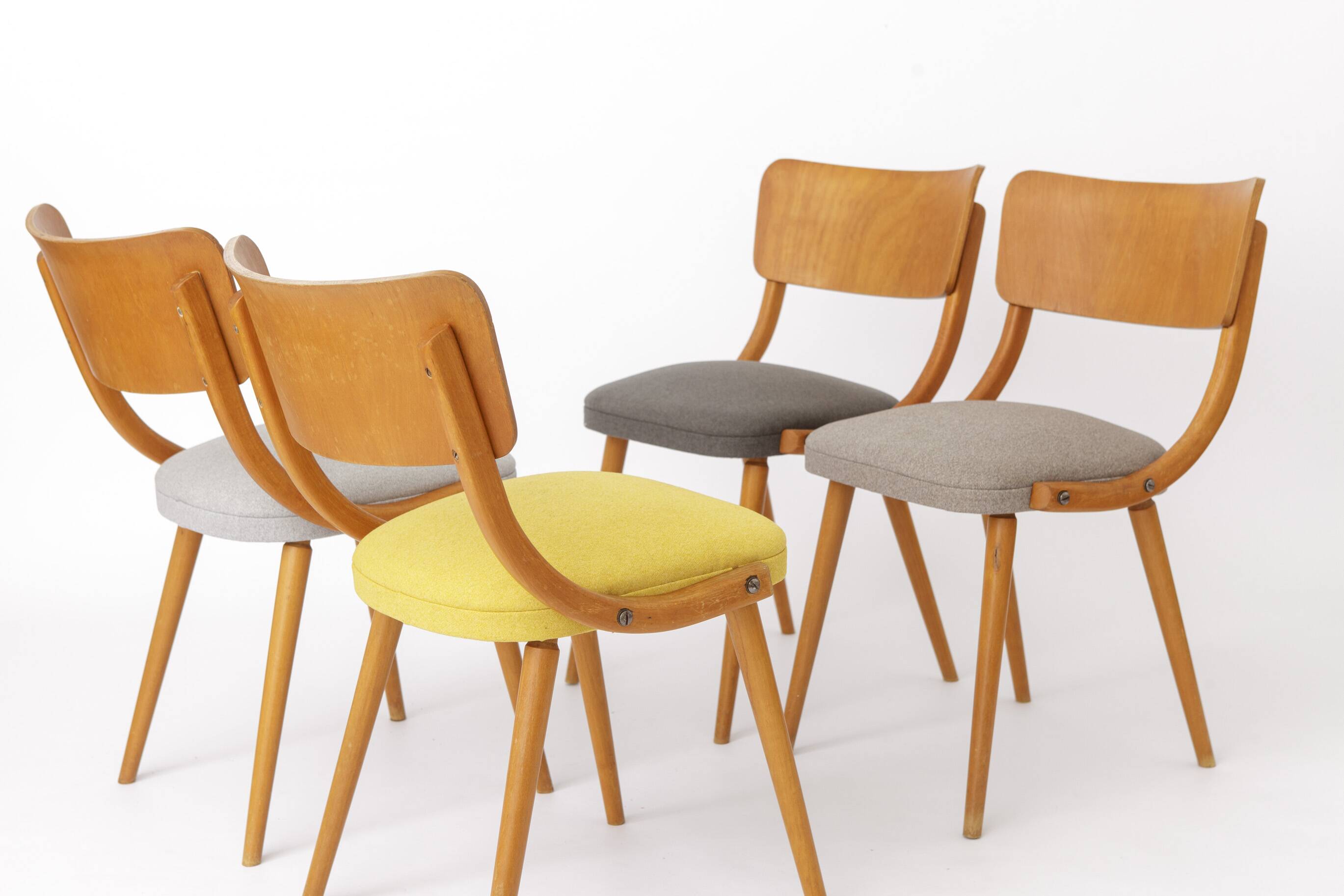 Set of 4 Vintage Bentwood Dining Chairs, 1950s German Mid-Century Beech