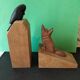 Pair of sculpted oak bookends – The Crow and the Fox