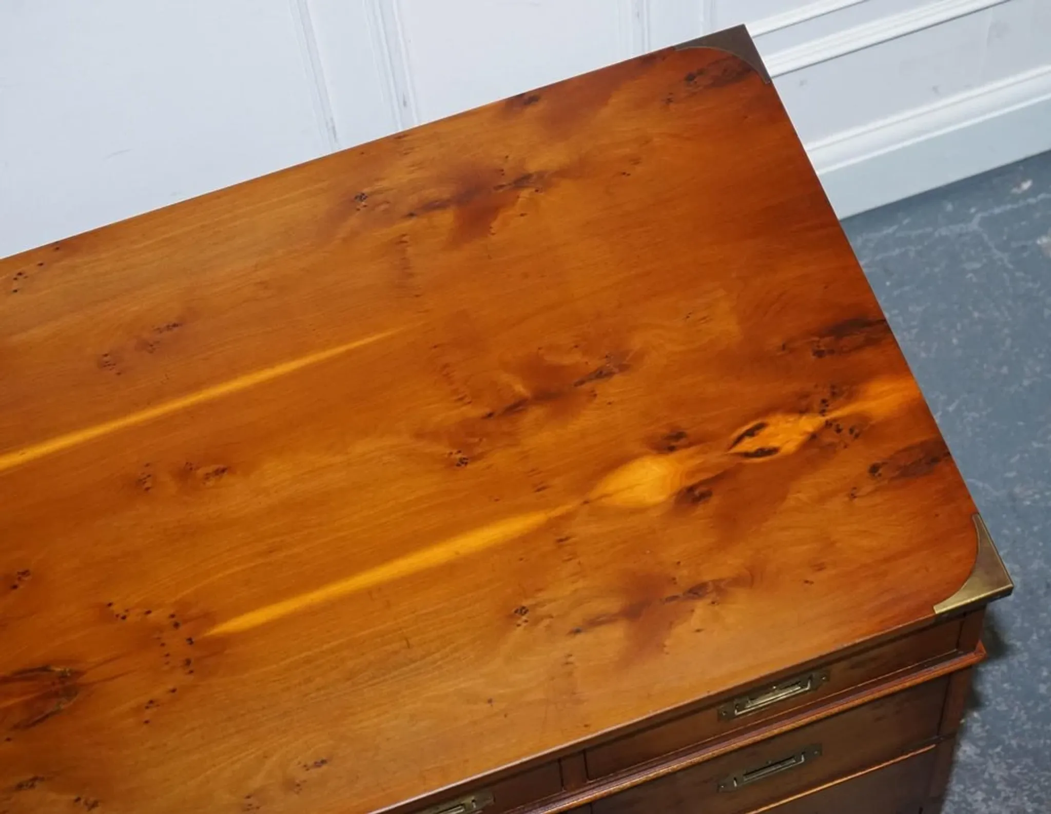 Vintage Military Campaign Twin Desk in Yew Wood