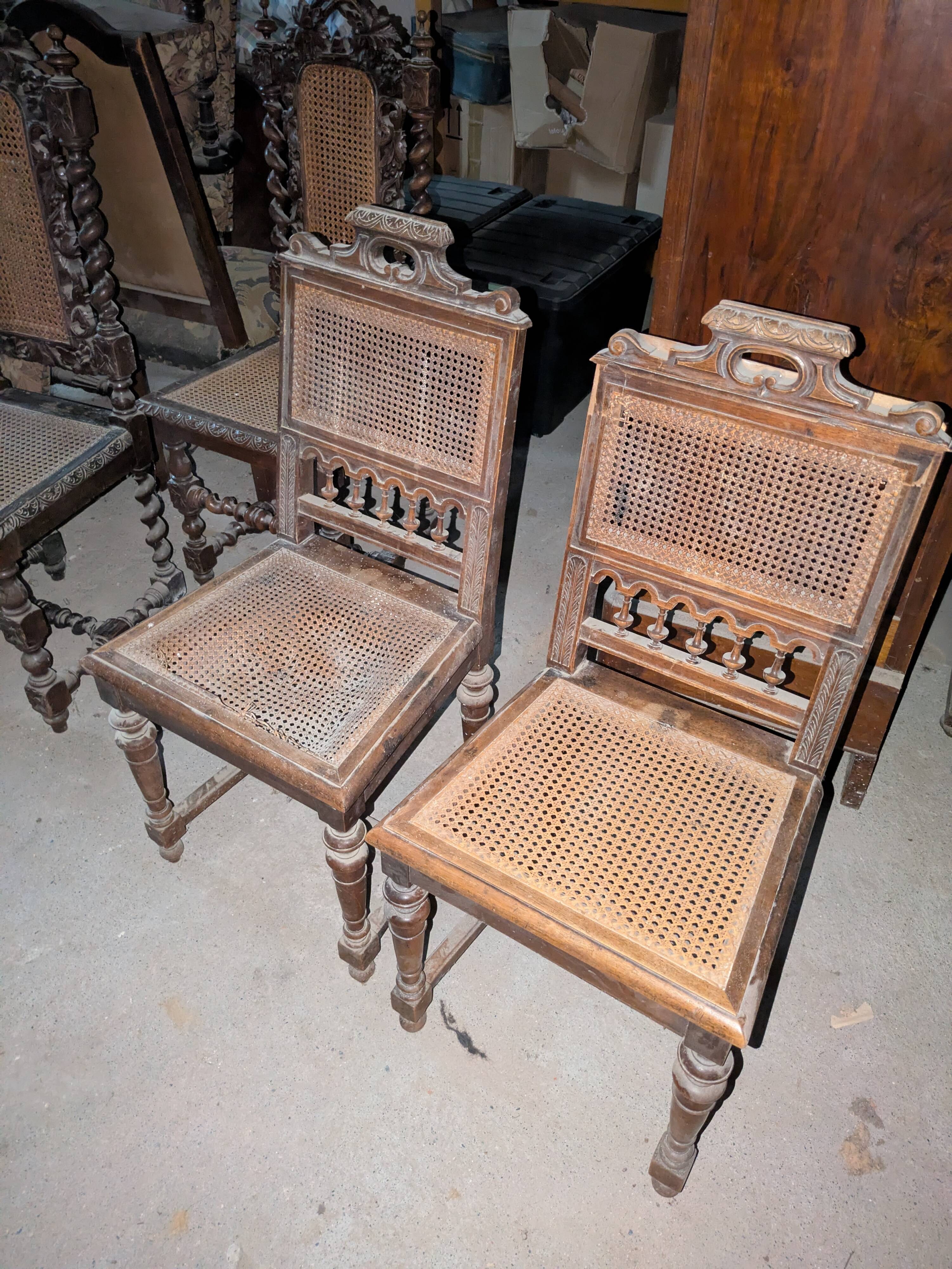 Pair of Neo-Renaissance chairs in walnut and caning – Late 19th century