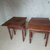 Pair of Louis Philippe style walnut bedside tables / work tables with flap