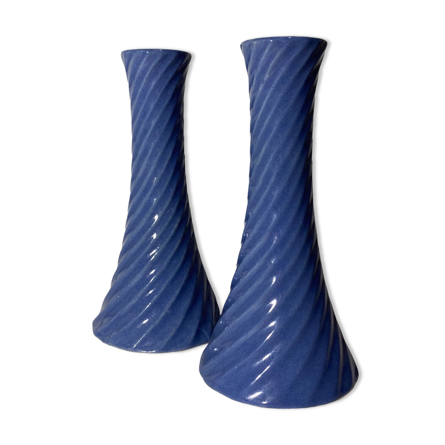 60s Babyblue Candlestick Holders | Set of 2 Handmade Vintage Candle Holders From Denmark