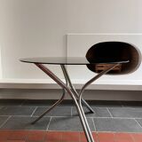 Table à manger en métal chromé et verre fumé, 1970
