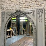 Important woodwork, 176.5cm/158cm 19th century fireplace mirror, quilted glass, parquet on the back.