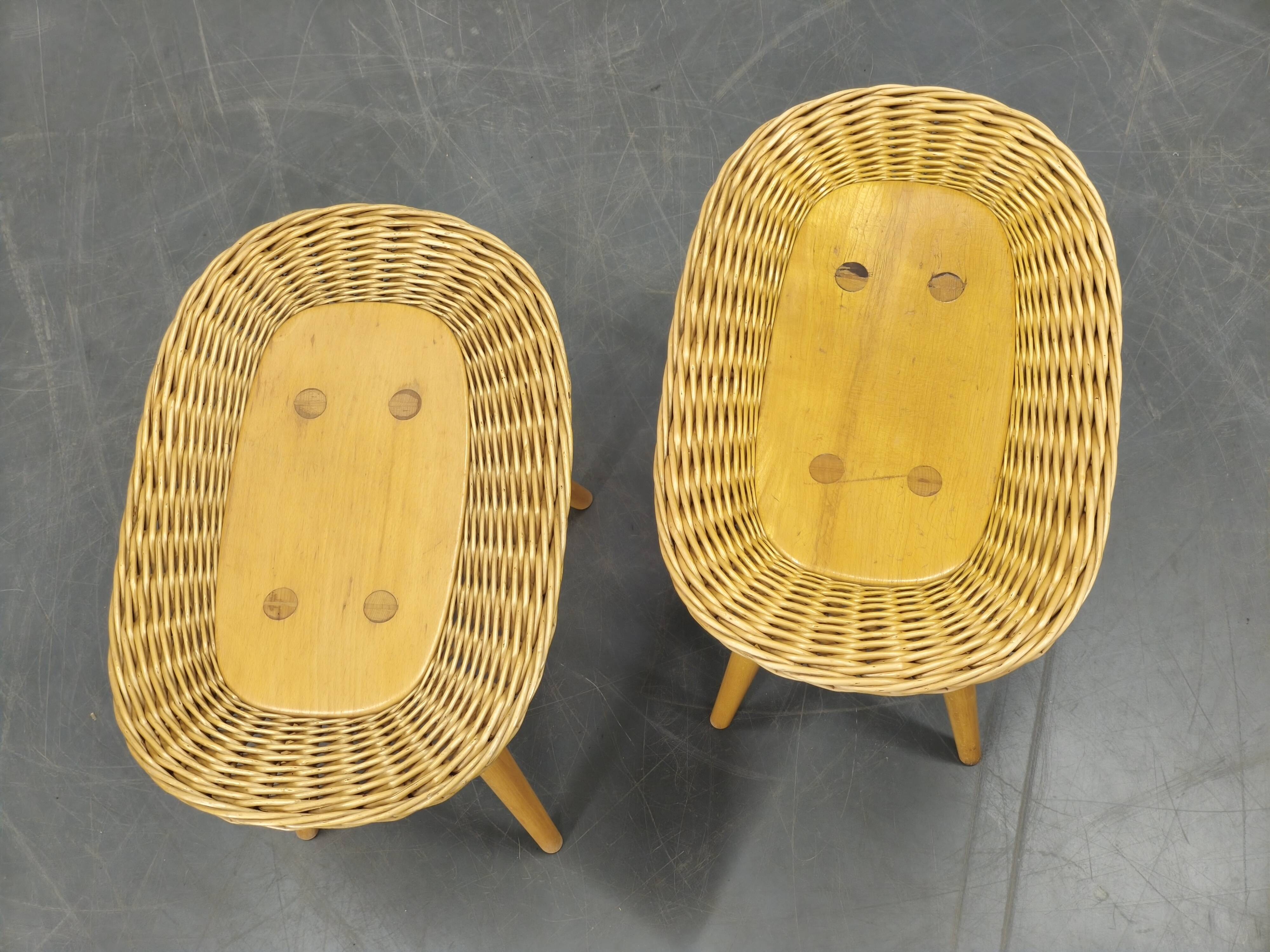 Pair of Rattan Side Tables by Jan Kalous for ULUV, 1970s