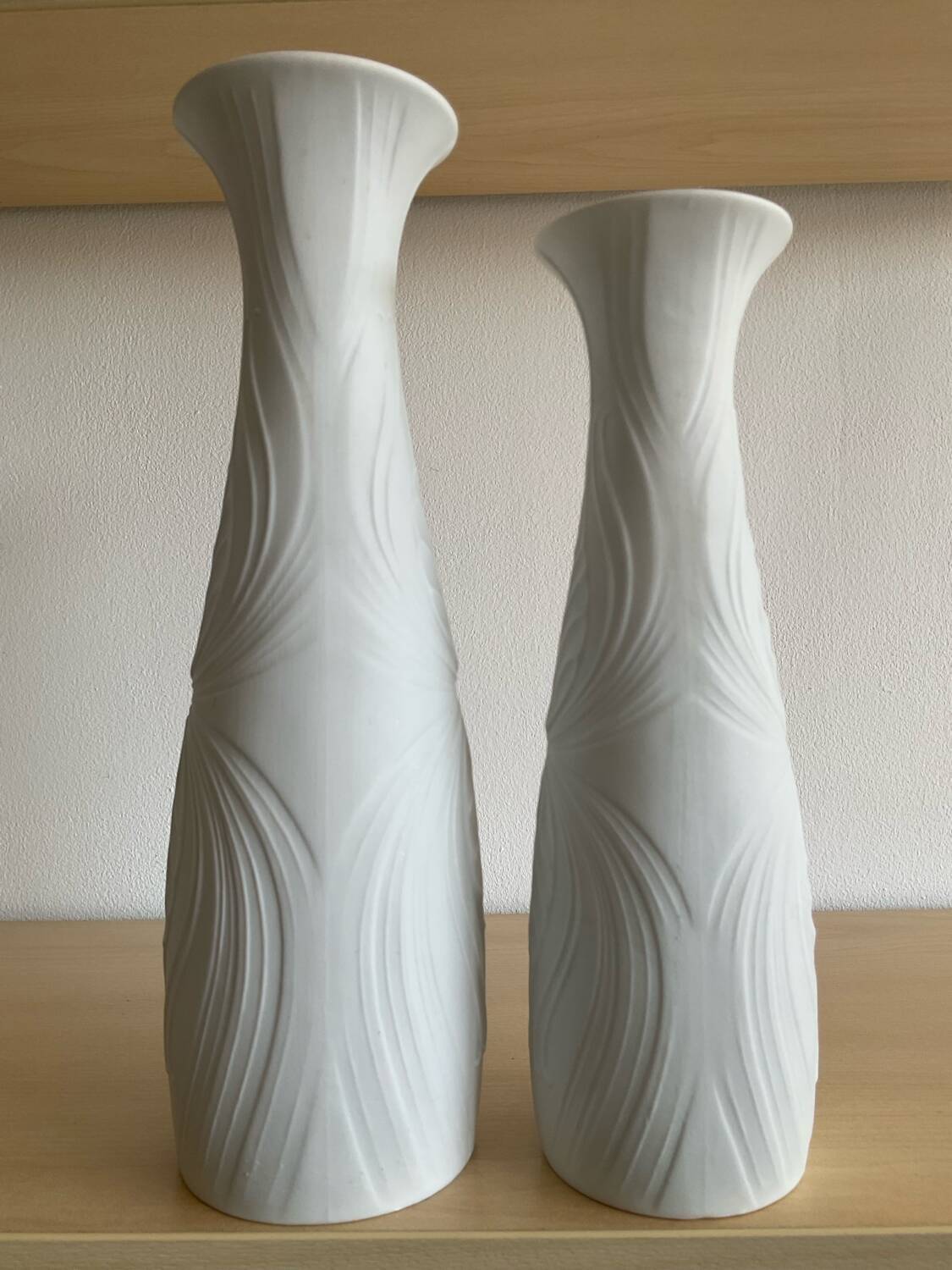 Trio of Op Art vases by KPM Germany in biscuit porcelain