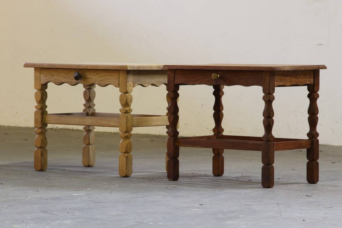 Pair of Vintage Danish Oak Bedside Tables with Drawer & Shelf, Kjærnulf style