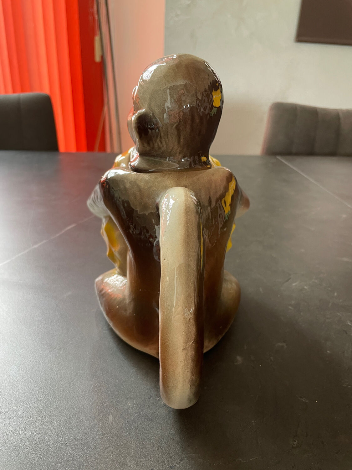 Vintage pitcher theiere earthenware saint clément monkey on pineapple