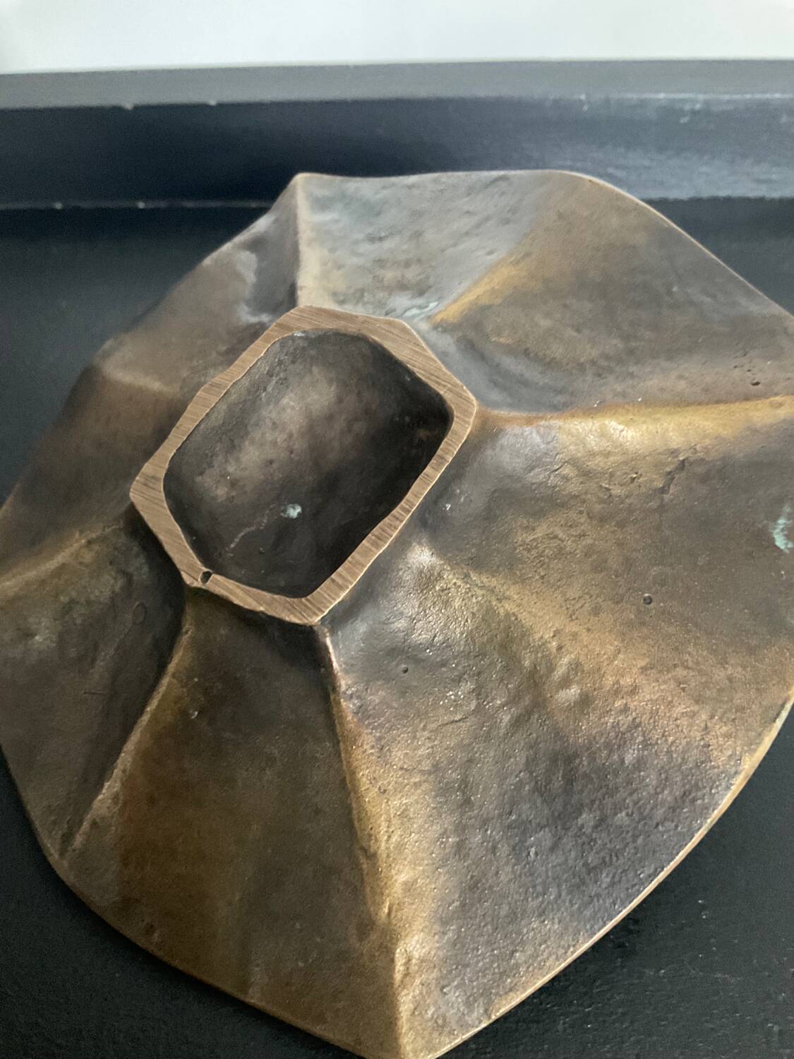 Brutalist bronze candle holder