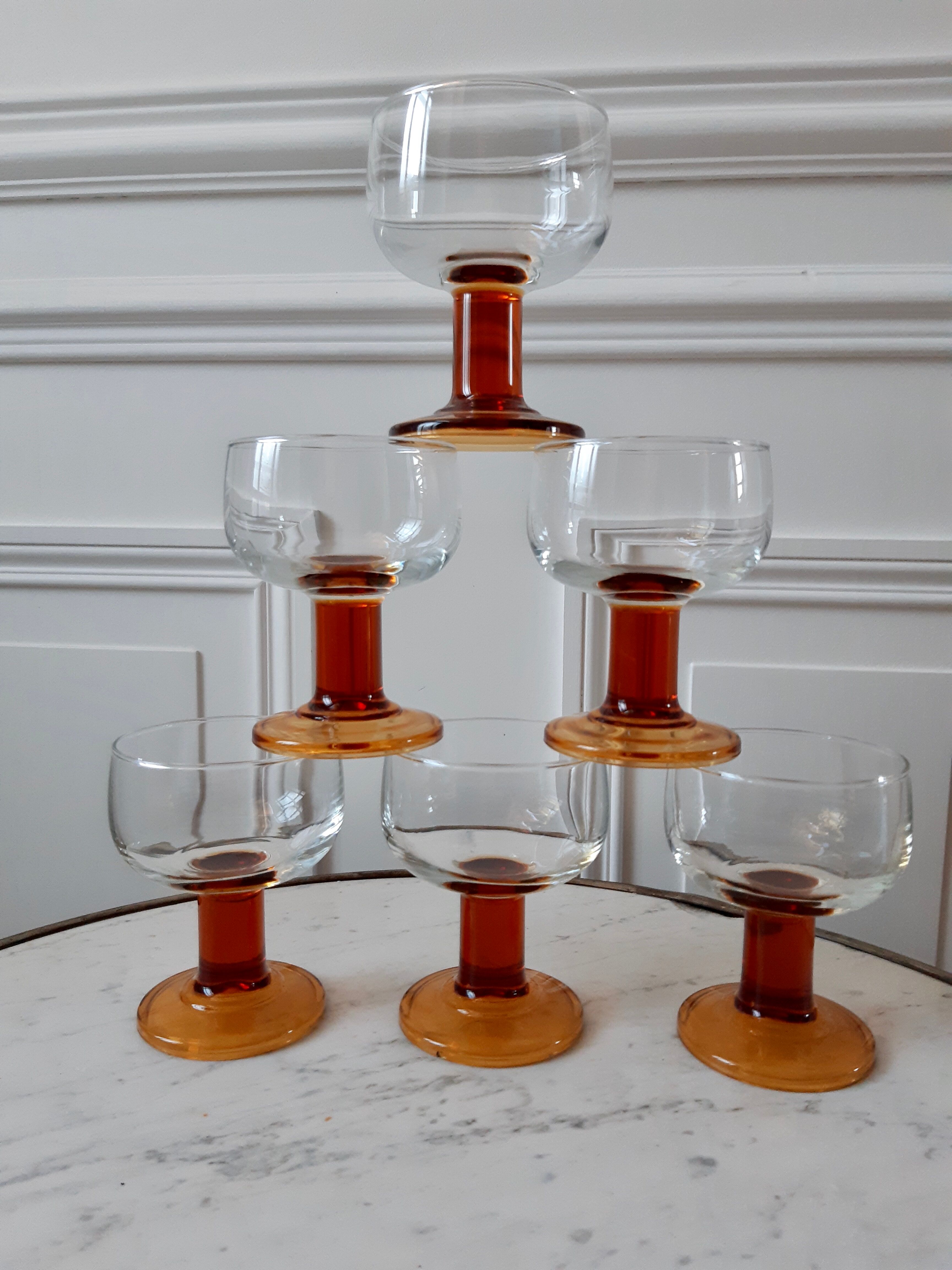 Set of 6 wine glasses / amber water 70s