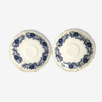 Pair cups plates Sarreguemines derby earthenware