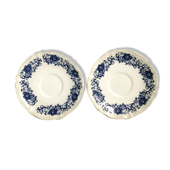 Pair cups plates Sarreguemines derby earthenware