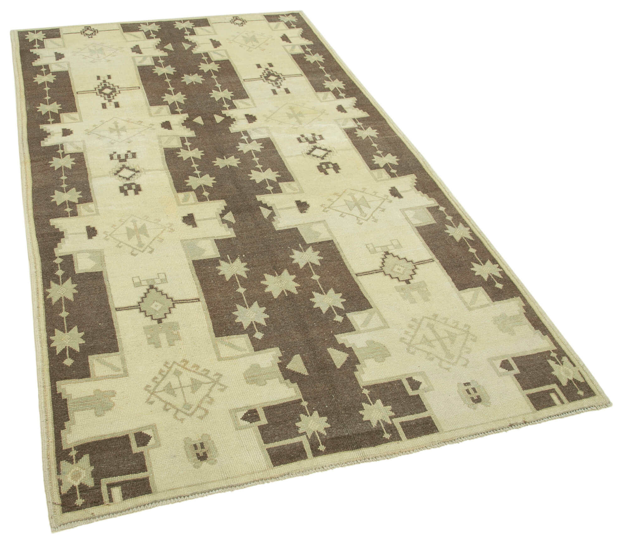 1960s handmade oriental beige rug 127 cm x 227 cm