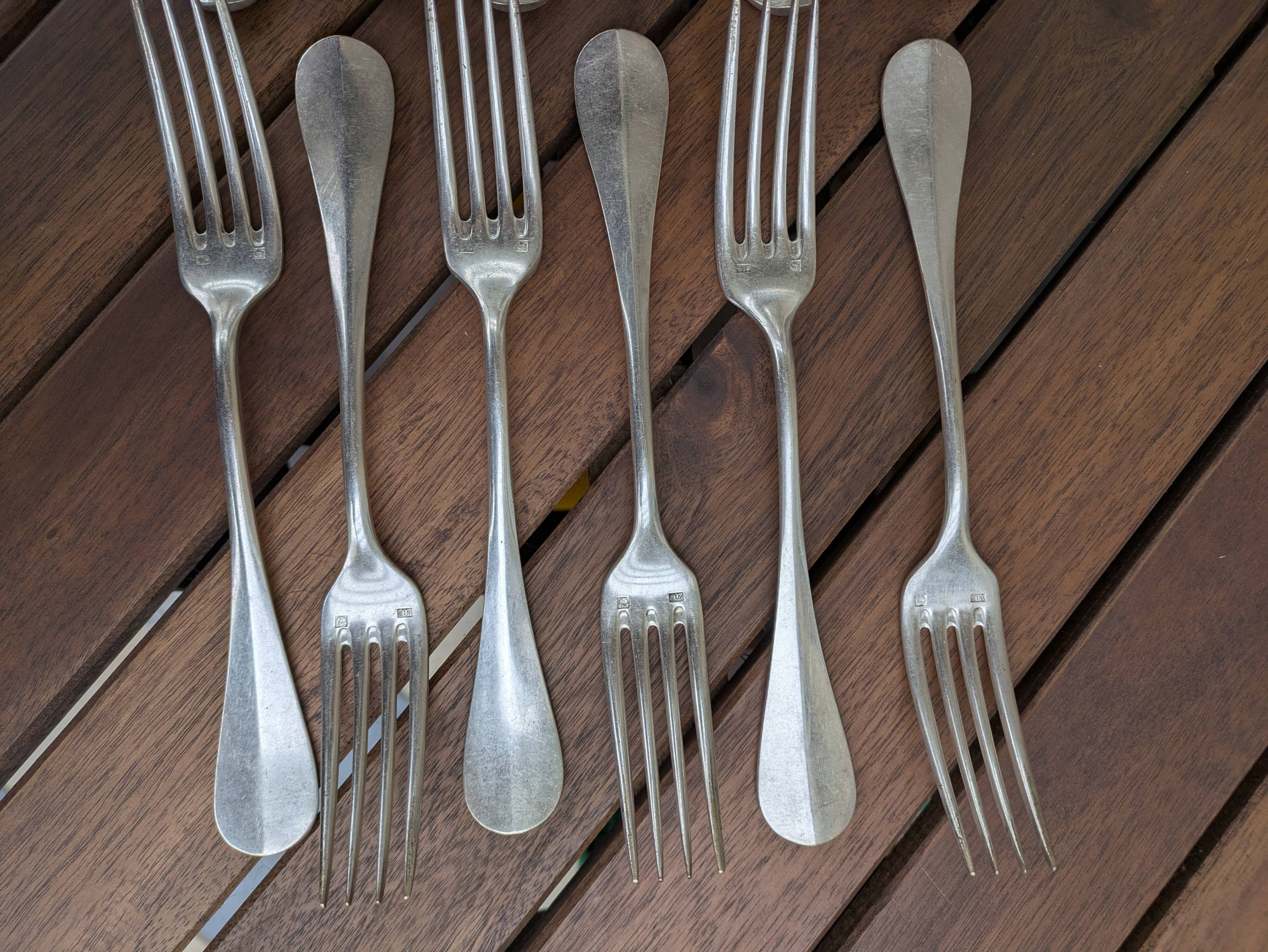 Set of 6 silver plated metal forks and spoons 20g with medallion f