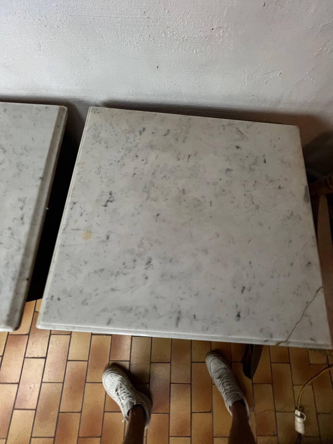Pair of Napoleon III bedside tables in mahogany and marble