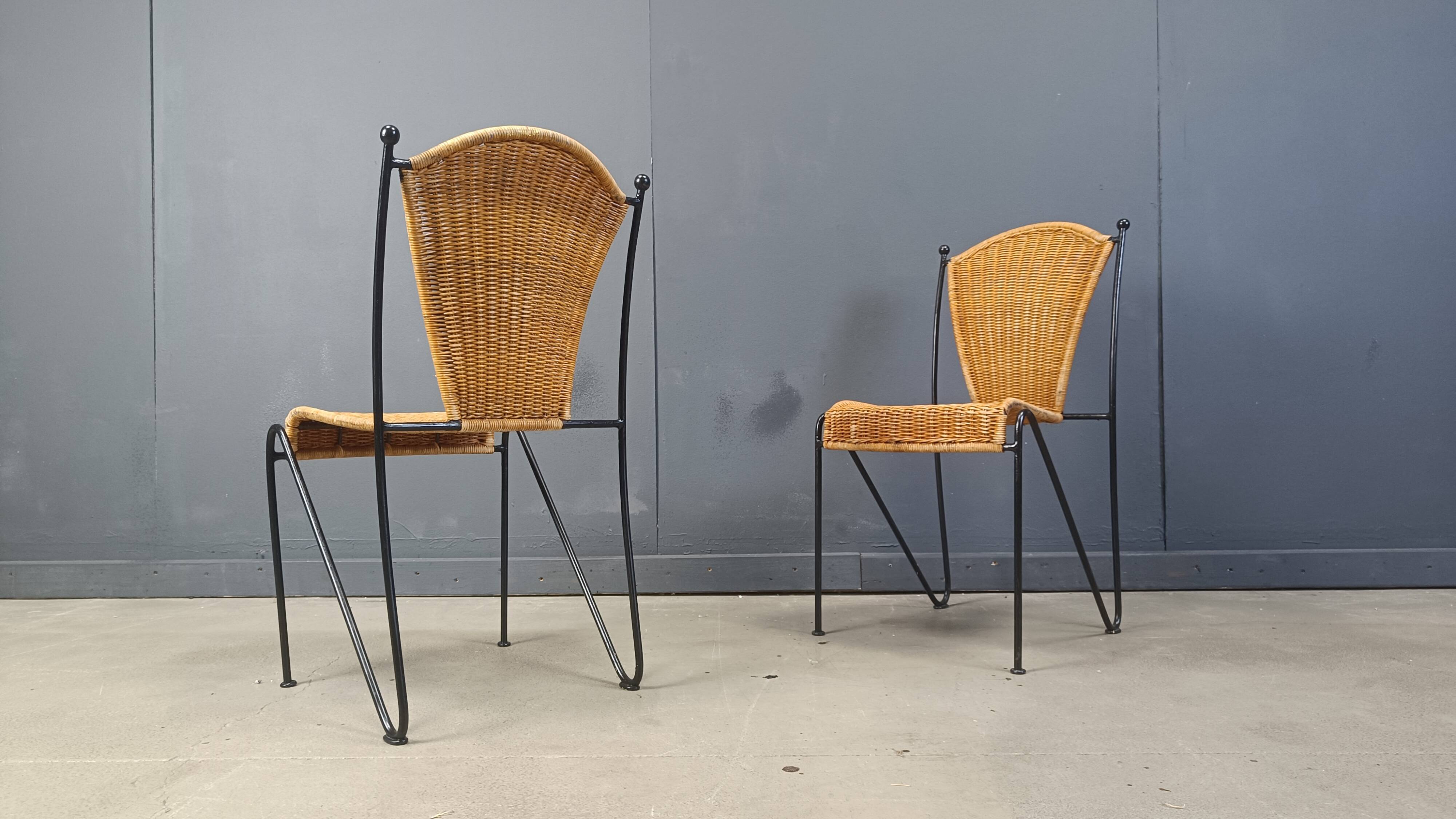 Chaises en osier par Frederick Weinberg, années 1960, lot de 6