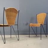 Chaises en osier par Frederick Weinberg, années 1960, lot de 6