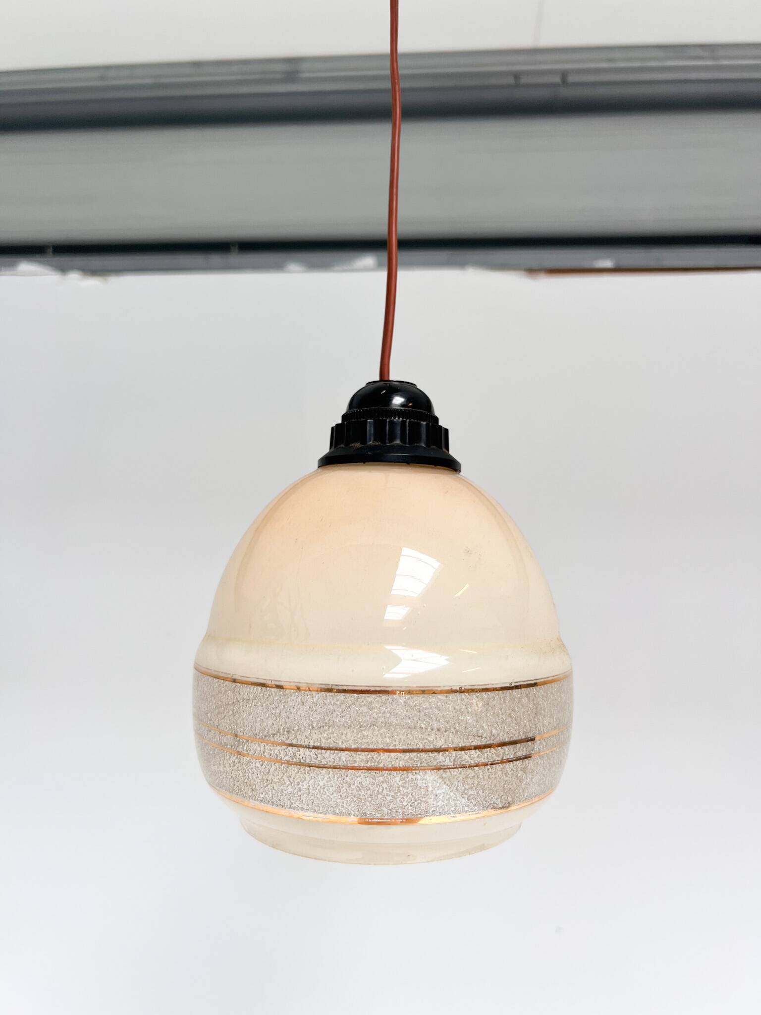 Set of 2 beige with gold colored ceiling lamps, 1960s
