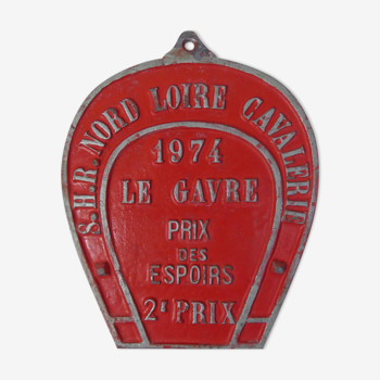 Ancienne plaque de concours hippique équestre cavalerie le gavre 1974