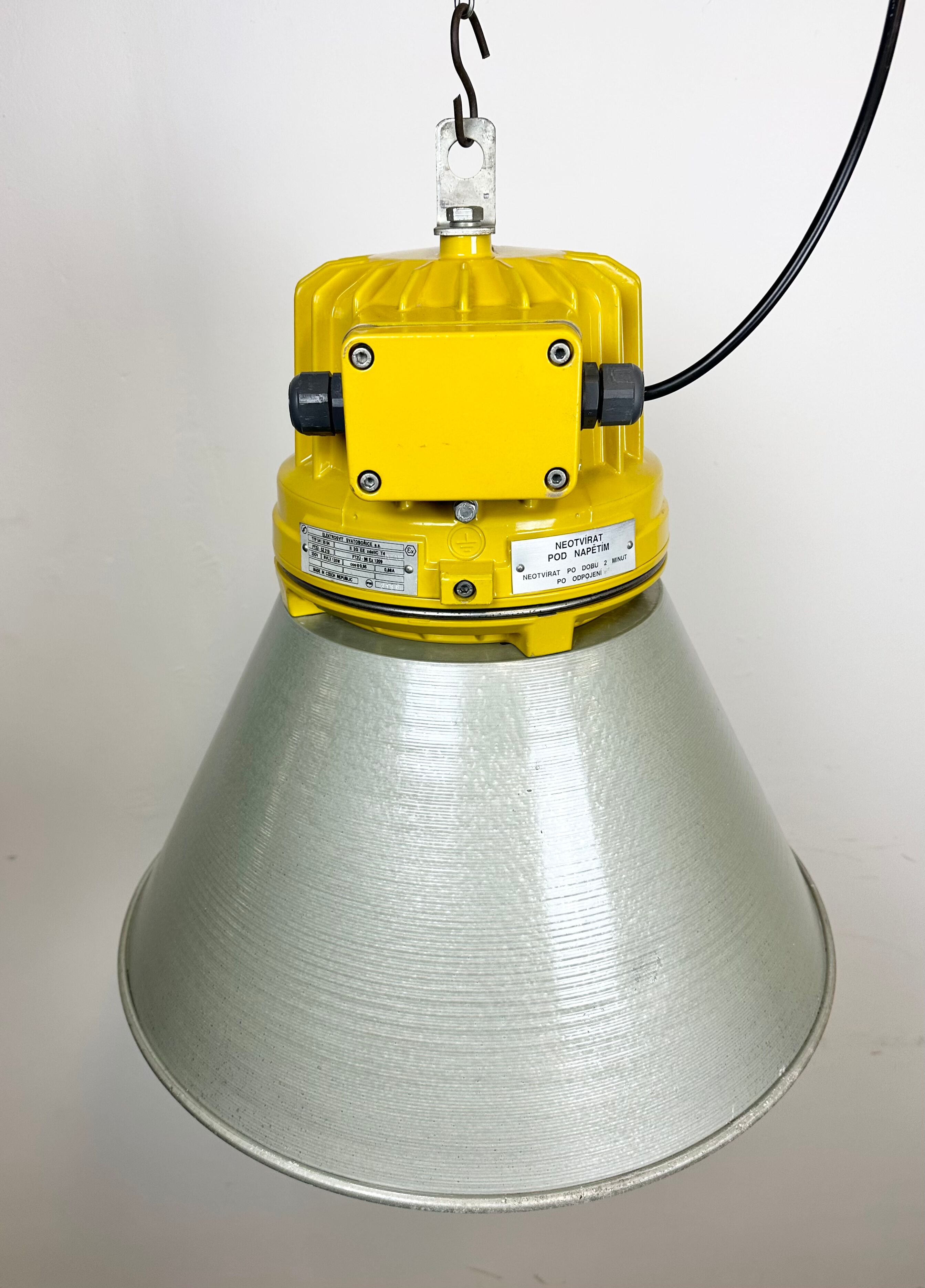 Yellow industrial explosion proof lamp with aluminium shade, 1990s