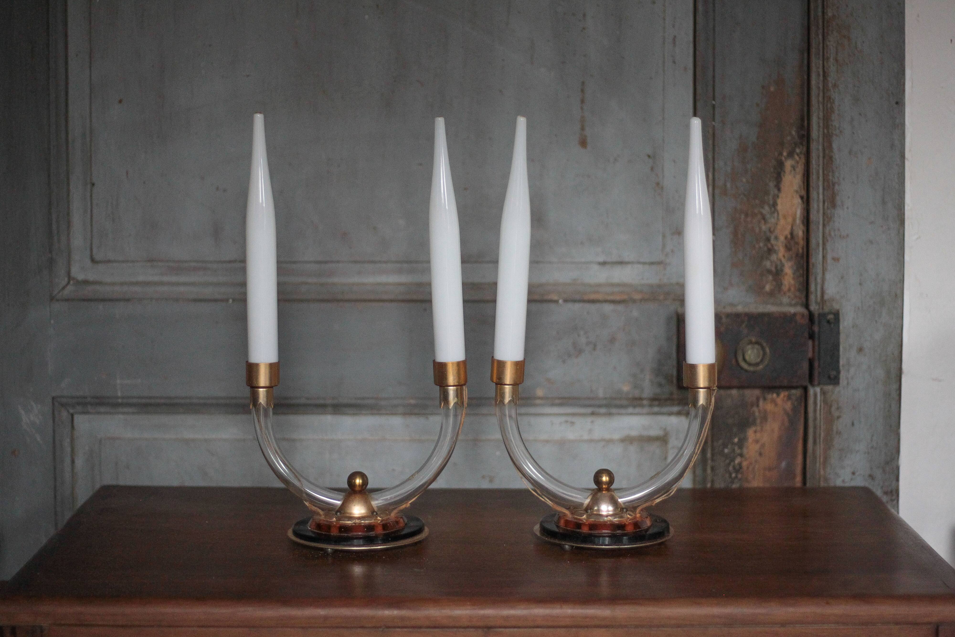 Pair of art deco lamps, pair of art deco candlesticks, table lamps, decoration