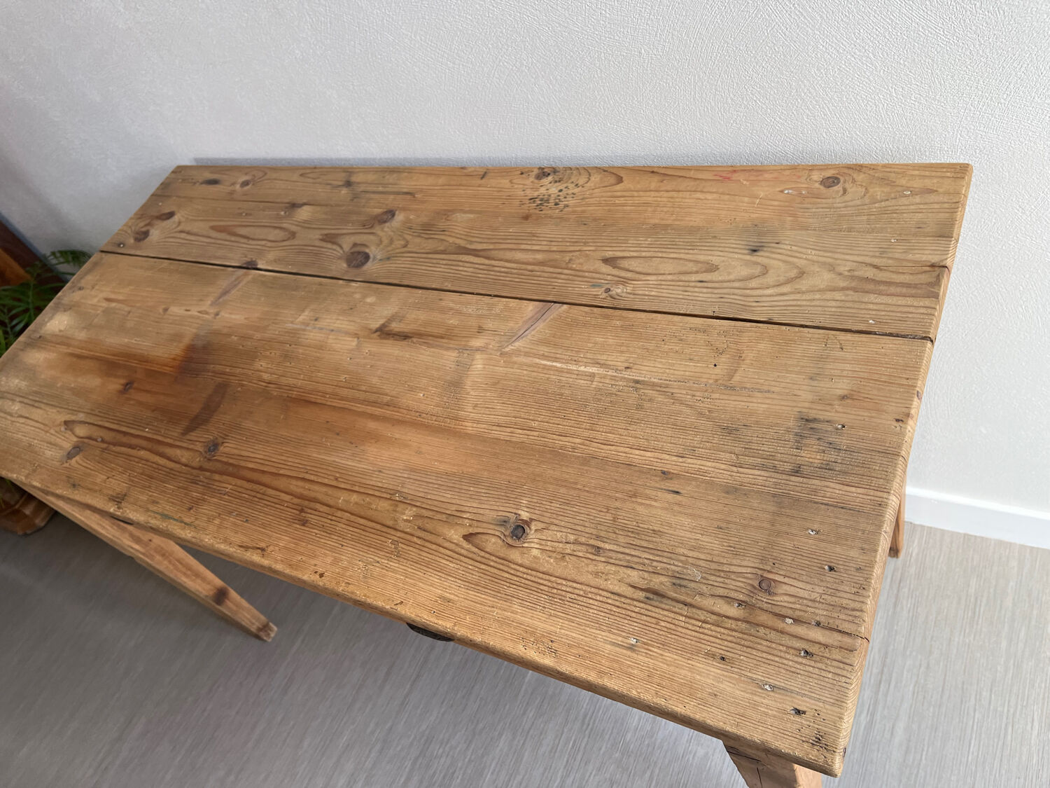 Patinated wooden farmhouse table