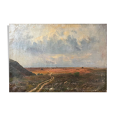 Tableau HST "Paysage oriental" J. Bisgaard 1900 Peintre Danois pour resto
