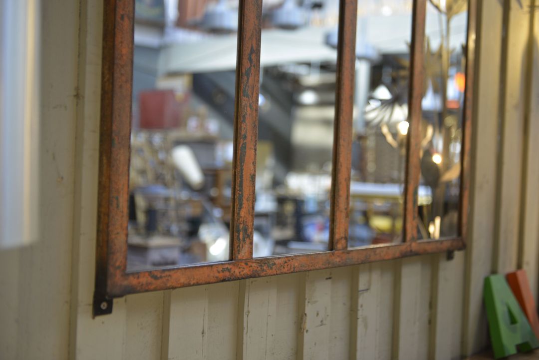 Metal industrial window mirror 102x108cm
