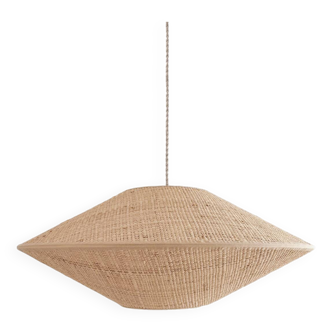 Woven rattan saucer pendant light