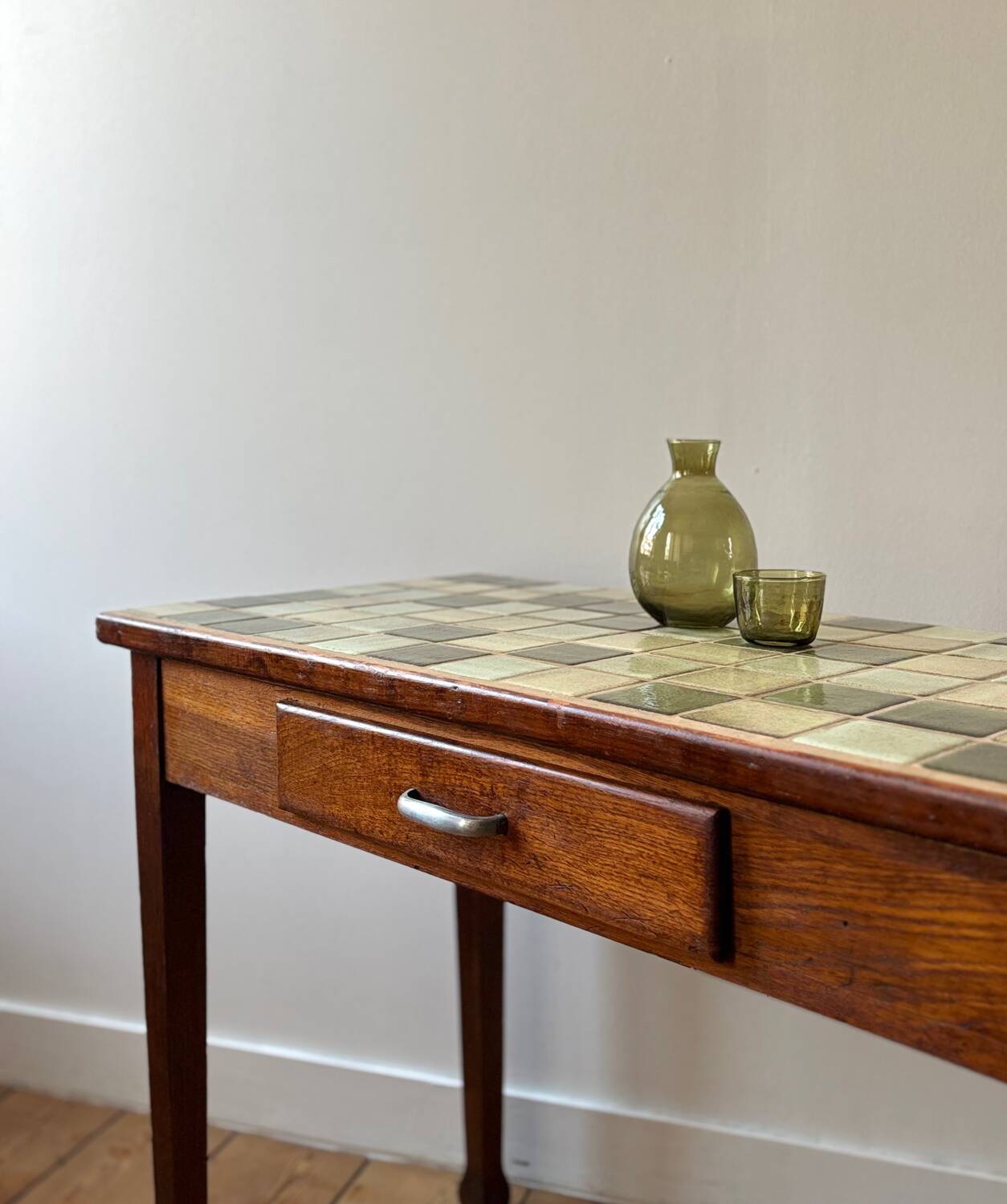 Vintage wood and ceramic table