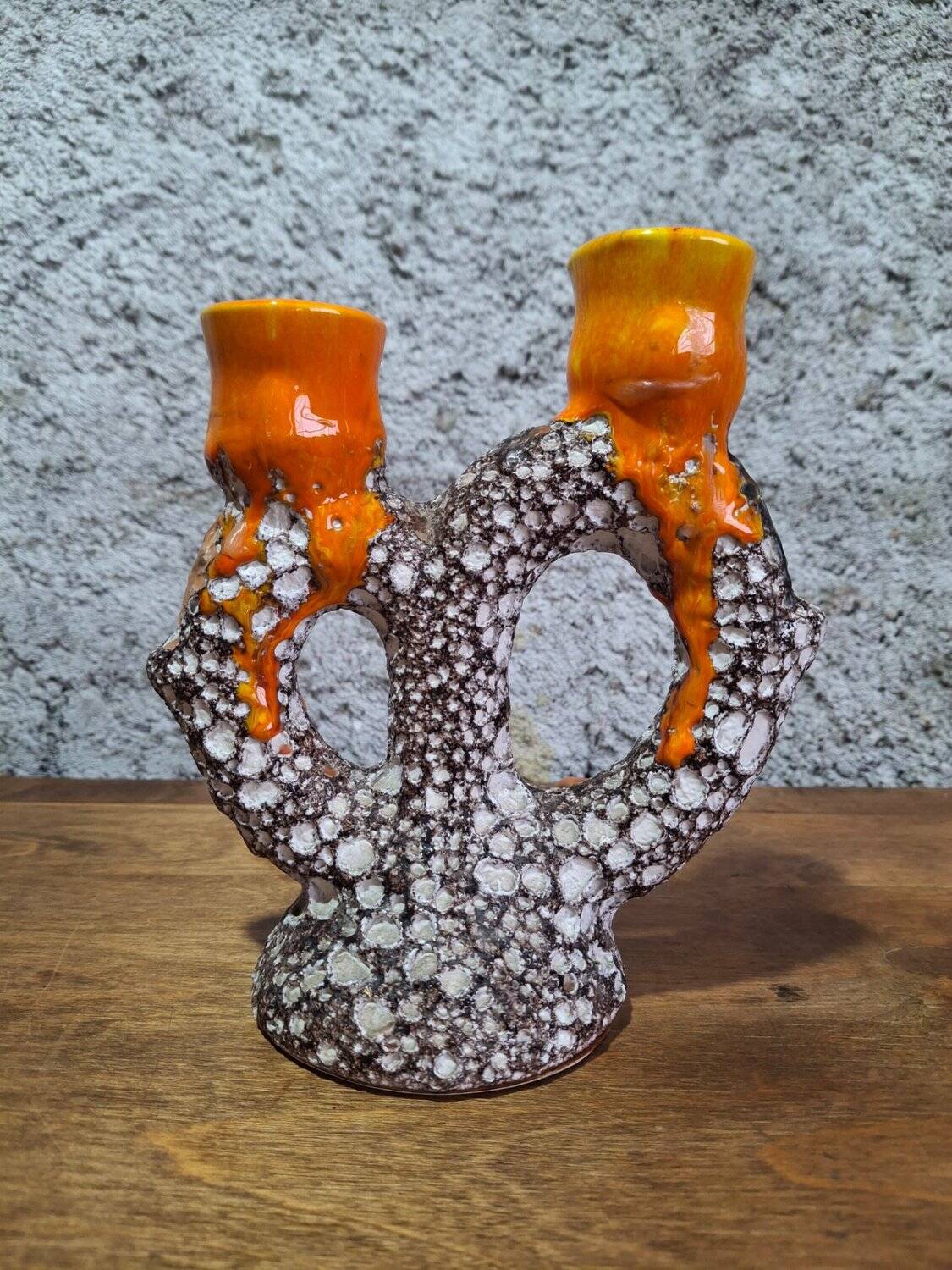 Double candlestick Fat Lava Vallauris volcanic ceramic 1960s