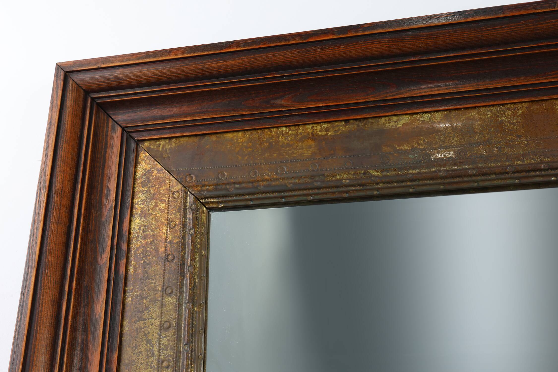 Wooden Mirror with Copper Details, Belgium 1970s