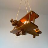 Vintage pine airplane pendant light