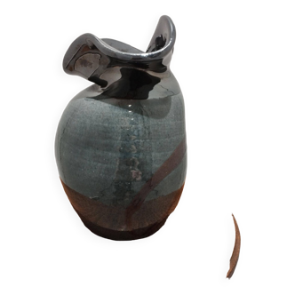 Signed enameled vase with asymmetrical free form