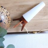 Rocket lamp, teak and opaline, 1950s