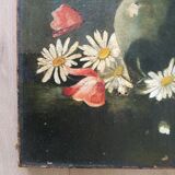 Peinture ancienne "coquelicots et marguerites"