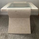 Vintage travertine and beveled glass coffee table