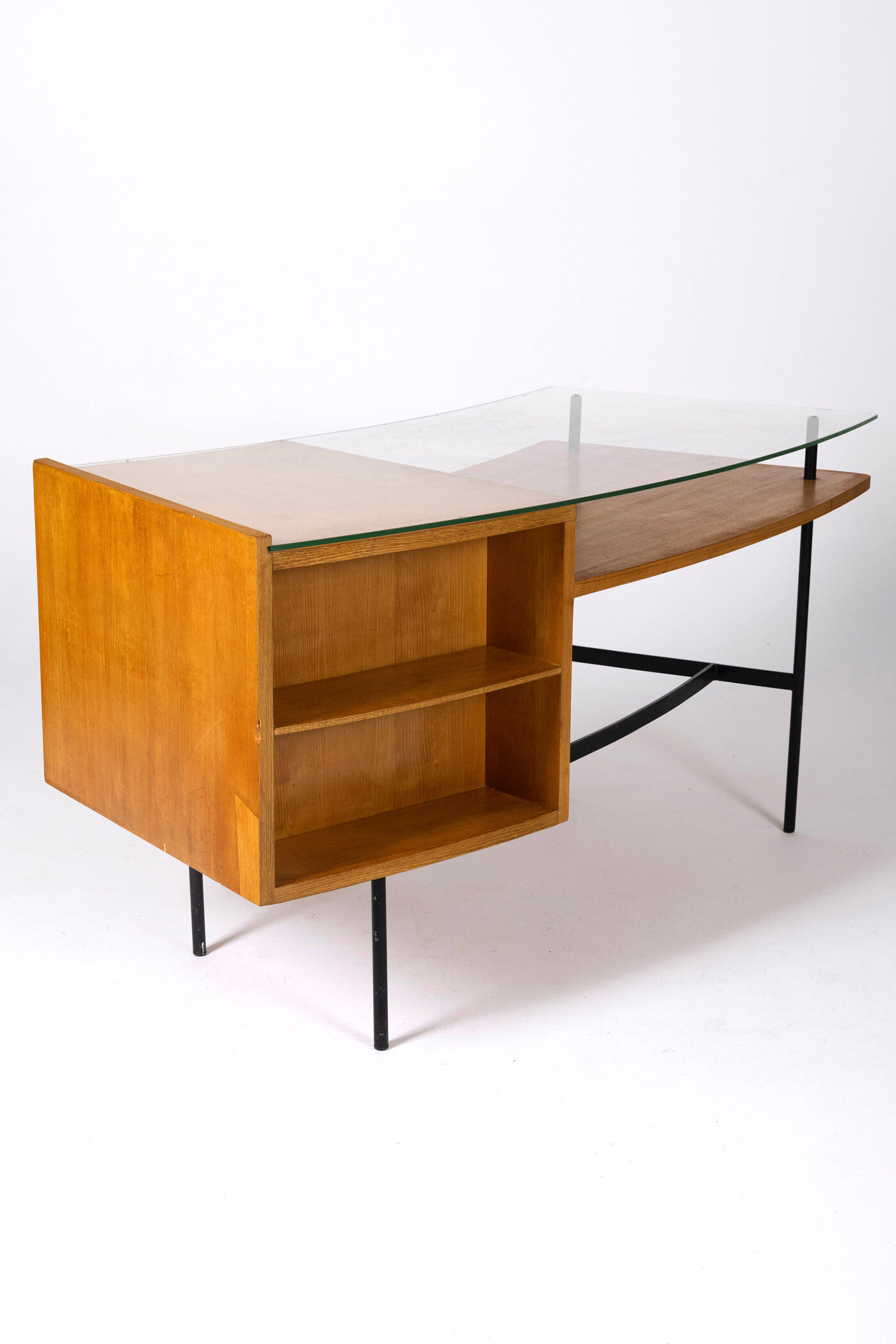Bureau en bois et verre par Jean René Picard, 1960s
