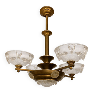 Lustre art déco signé - verre