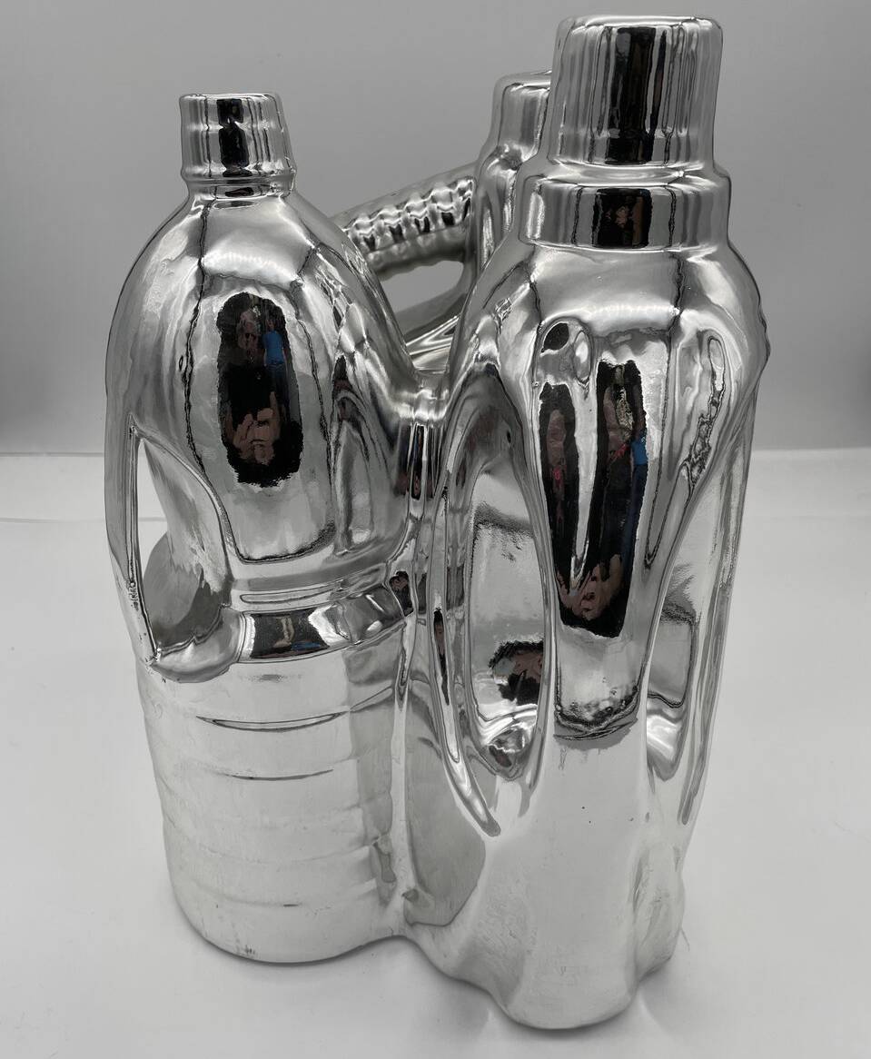 Large Vintage Vase • Pop Sculpture • Chrome Ceramic • Pols Potten • 1990