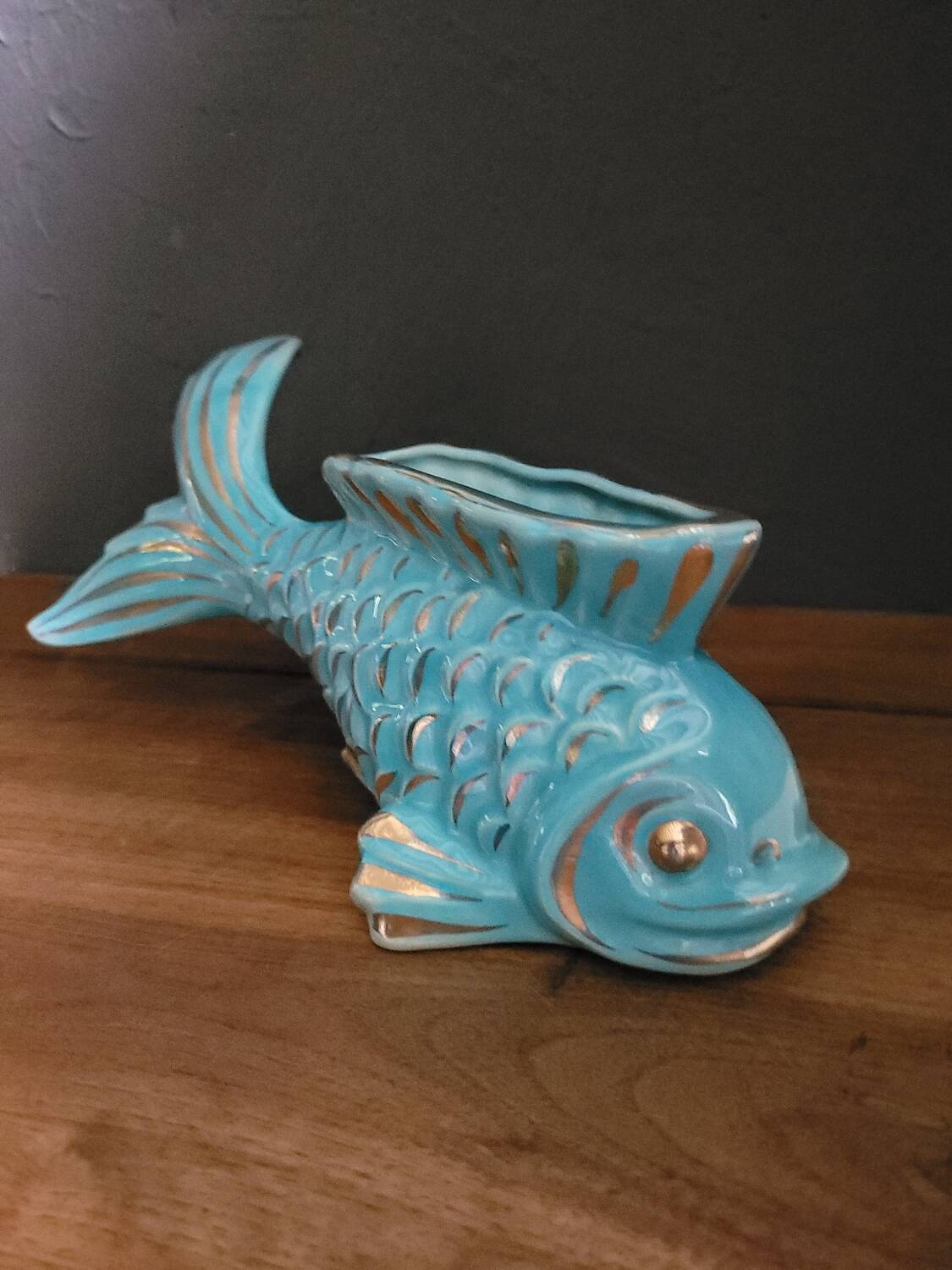 Fish Turquoise Vase 1950 Paby