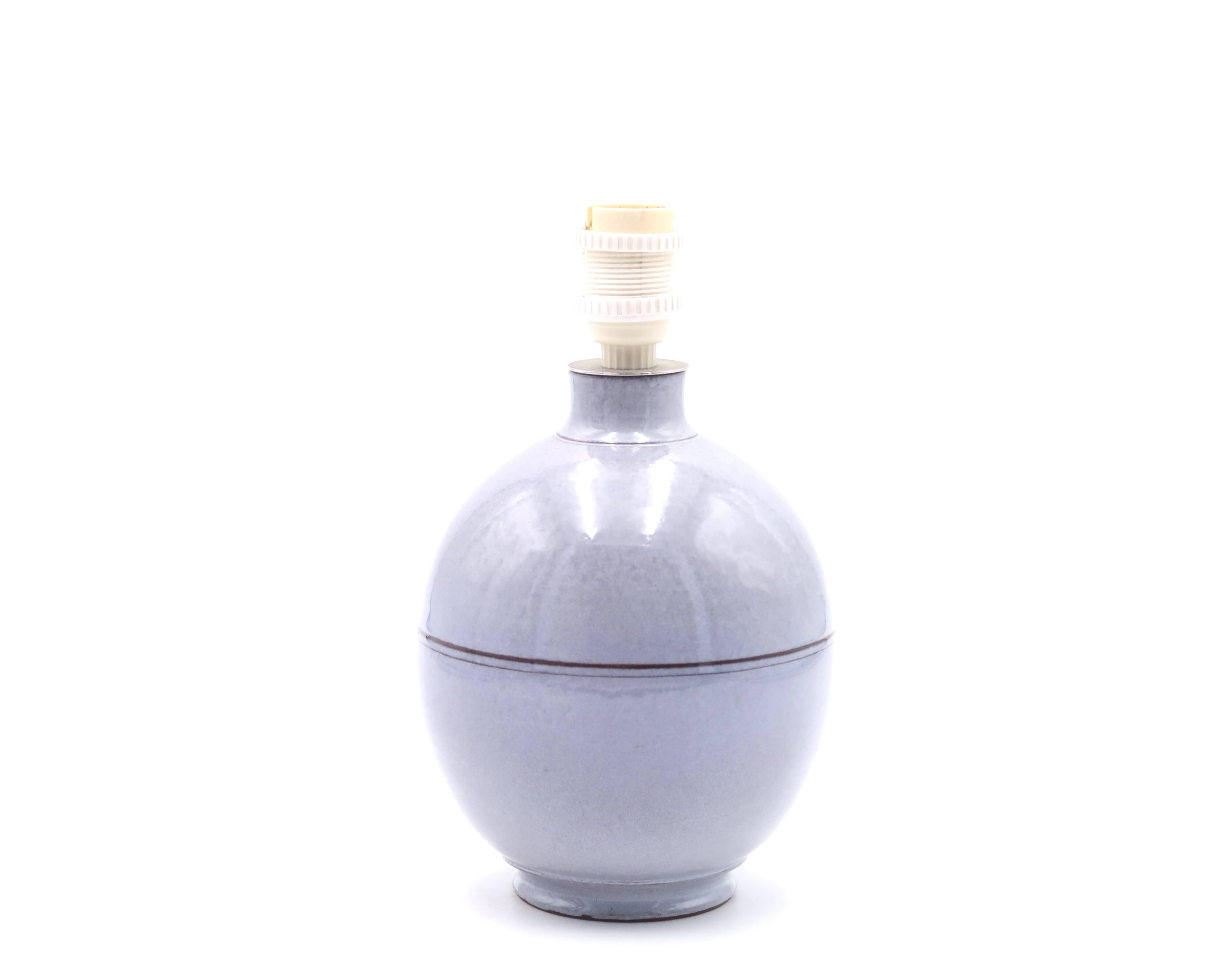 Blue ceramic lamp, raffia lampshade, 1960s