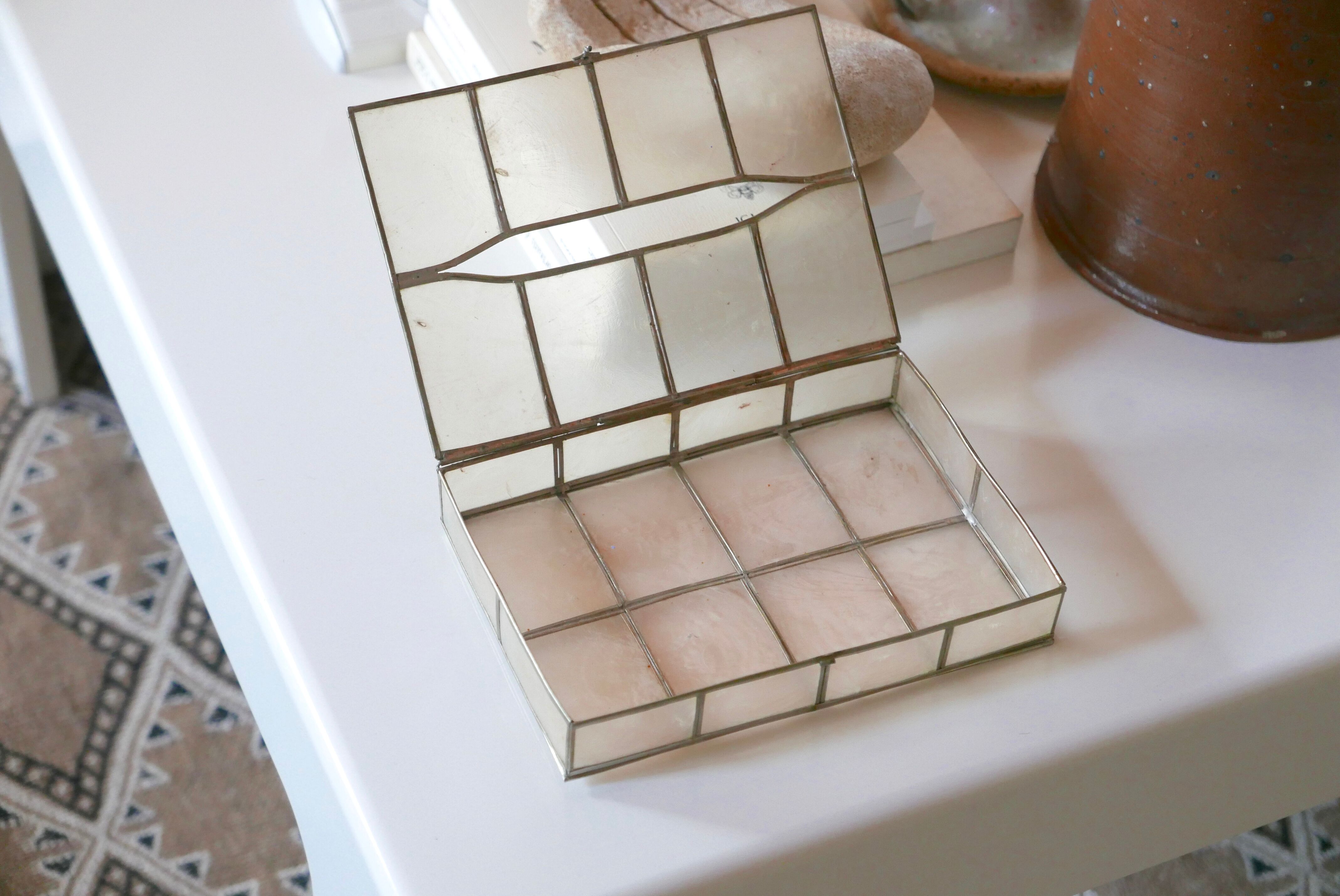 Mother-of-pearl and metal handkerchief box 70s