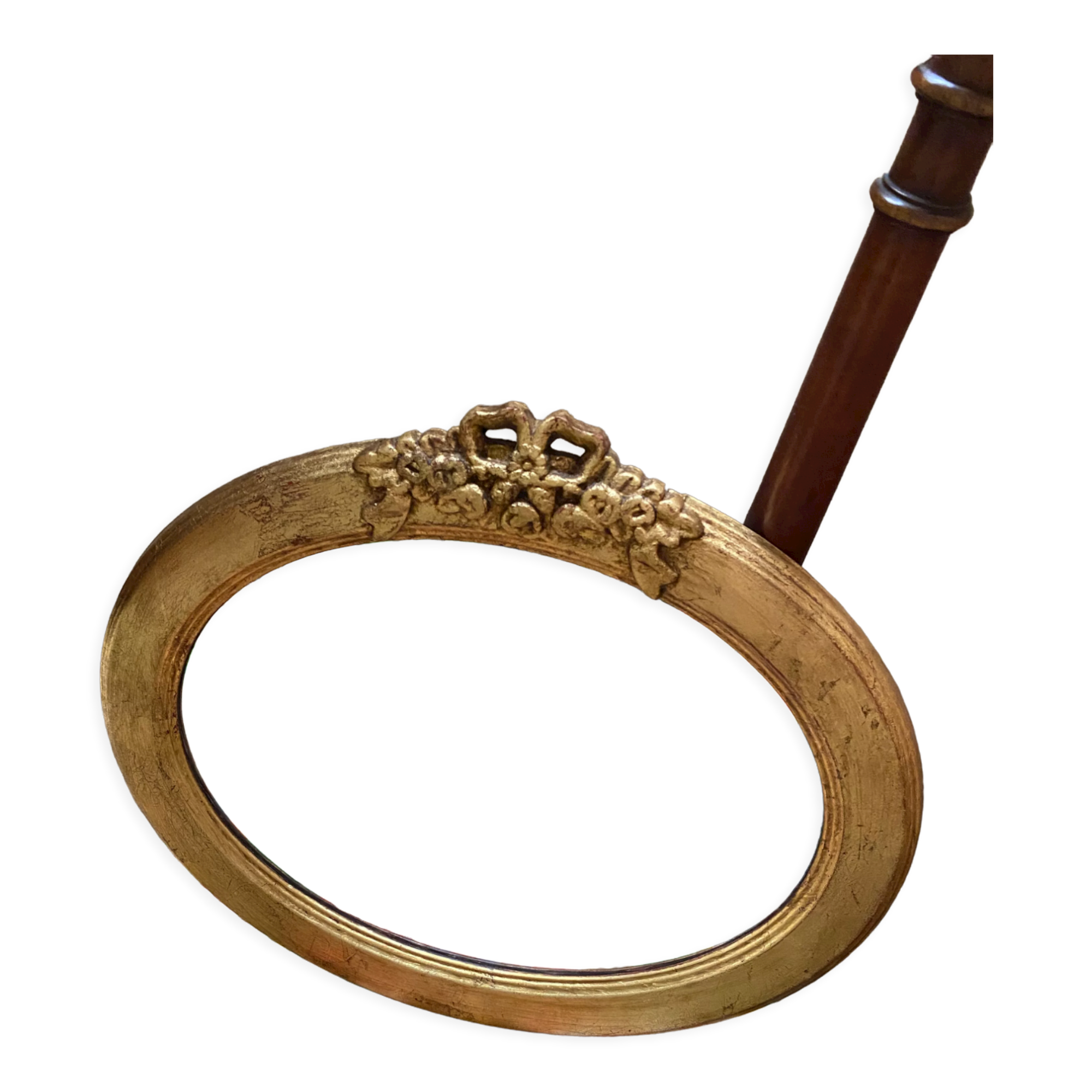 Oval mirror in gilded wood with knot, 32x37 cm