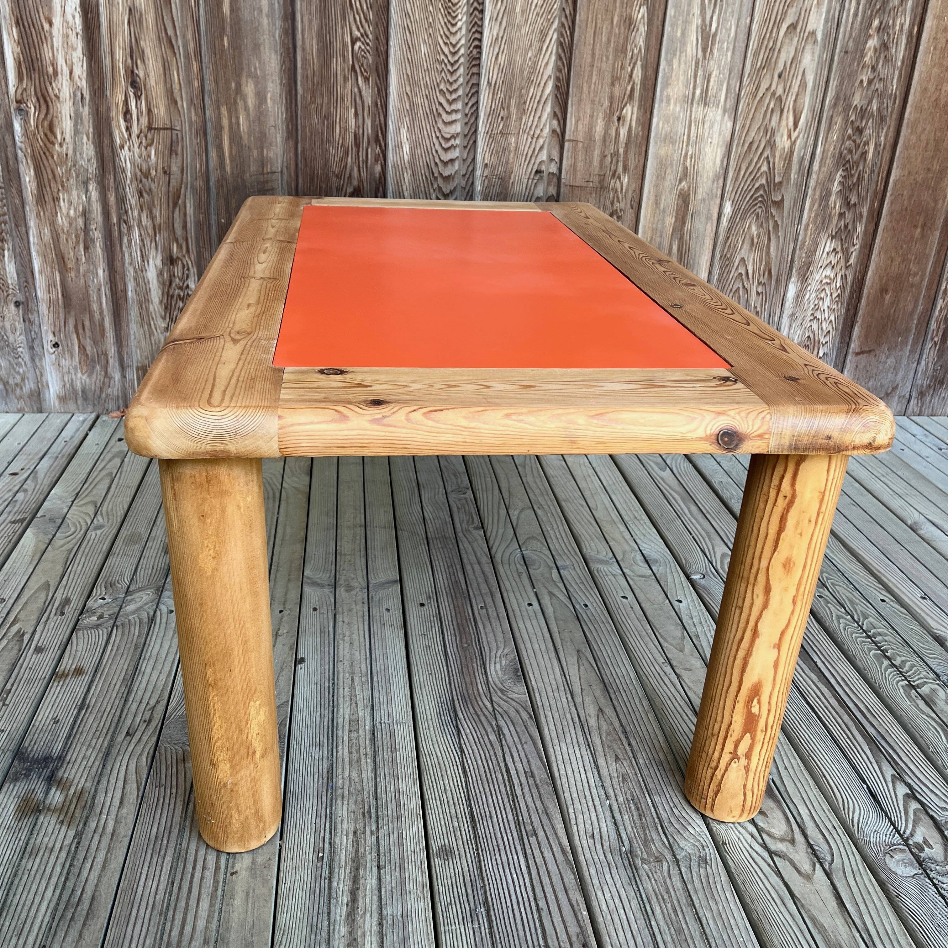 Modernist pine and orange lacquered coffee table, 1970s