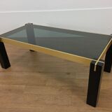Table basse italienne années 70 noir et doré