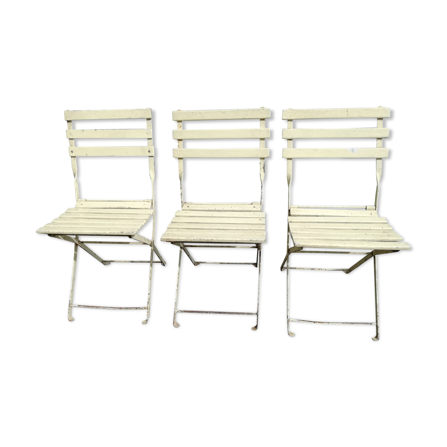 Series of 3 old folding outdoor chairs vintage garden