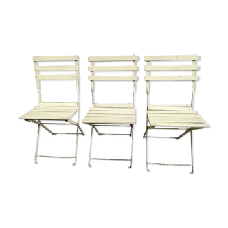 Series of 3 old folding outdoor chairs vintage garden