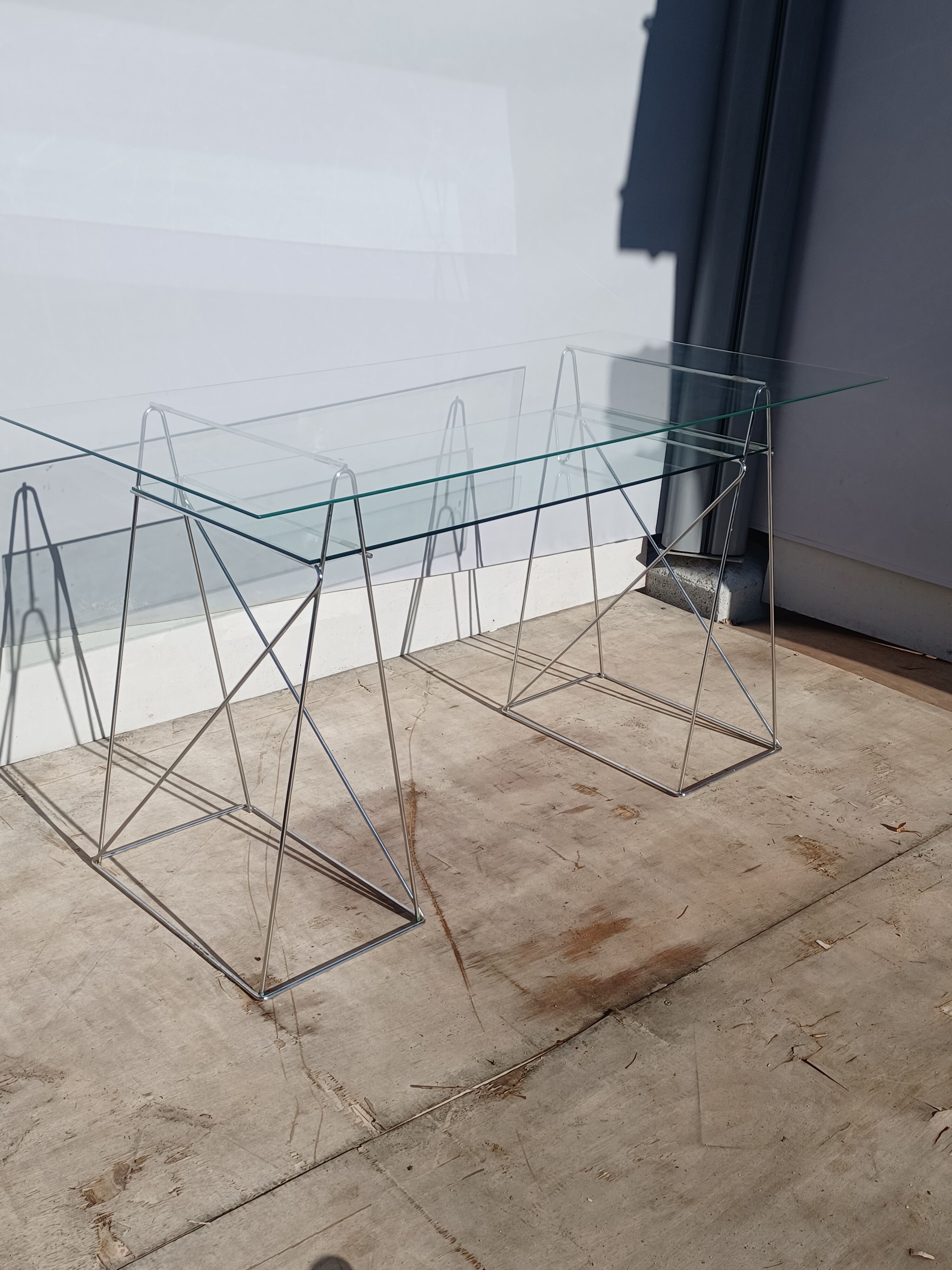 Vintage minimalist desk table steel and glass