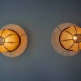 Paire d'appliques "cocoon", résine et pin, italie, 1970